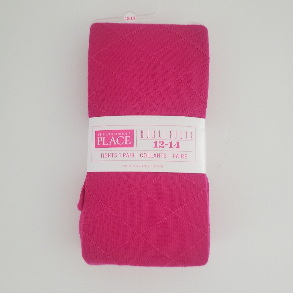 NWT The Children's Place Fuchsia Pink Tights Diamond Argyle Textured Pattern L